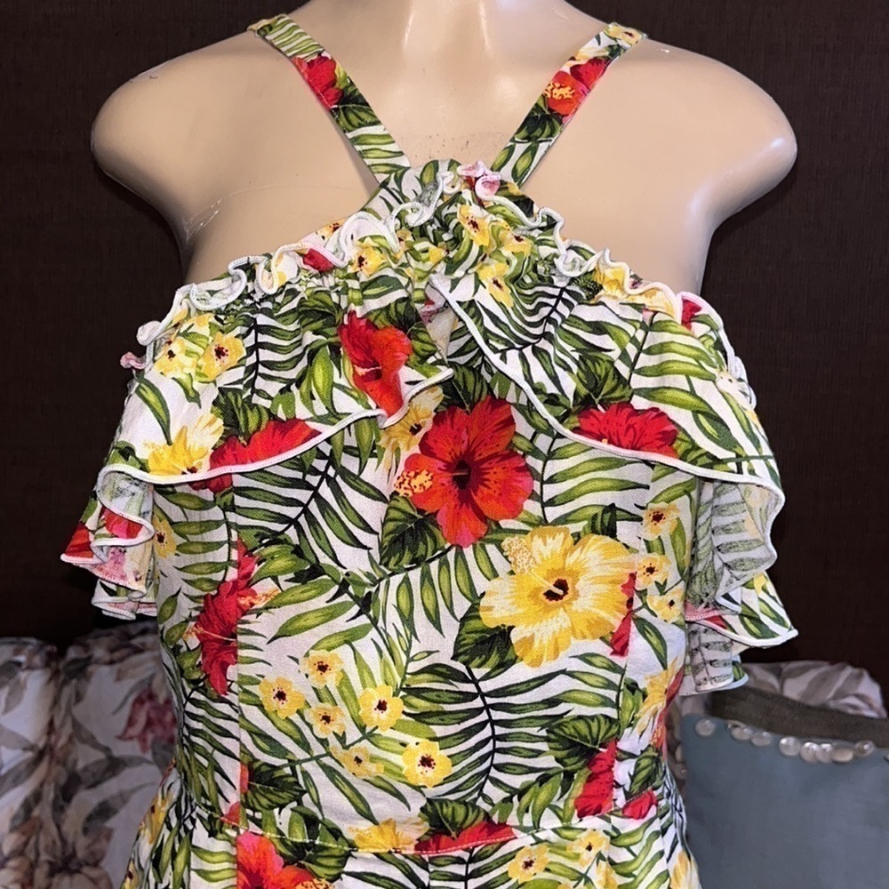 XOXO Womens Green Floral Off The Shoulder Ruffle Halter Romper Juniors L - Picture 9 of 12
